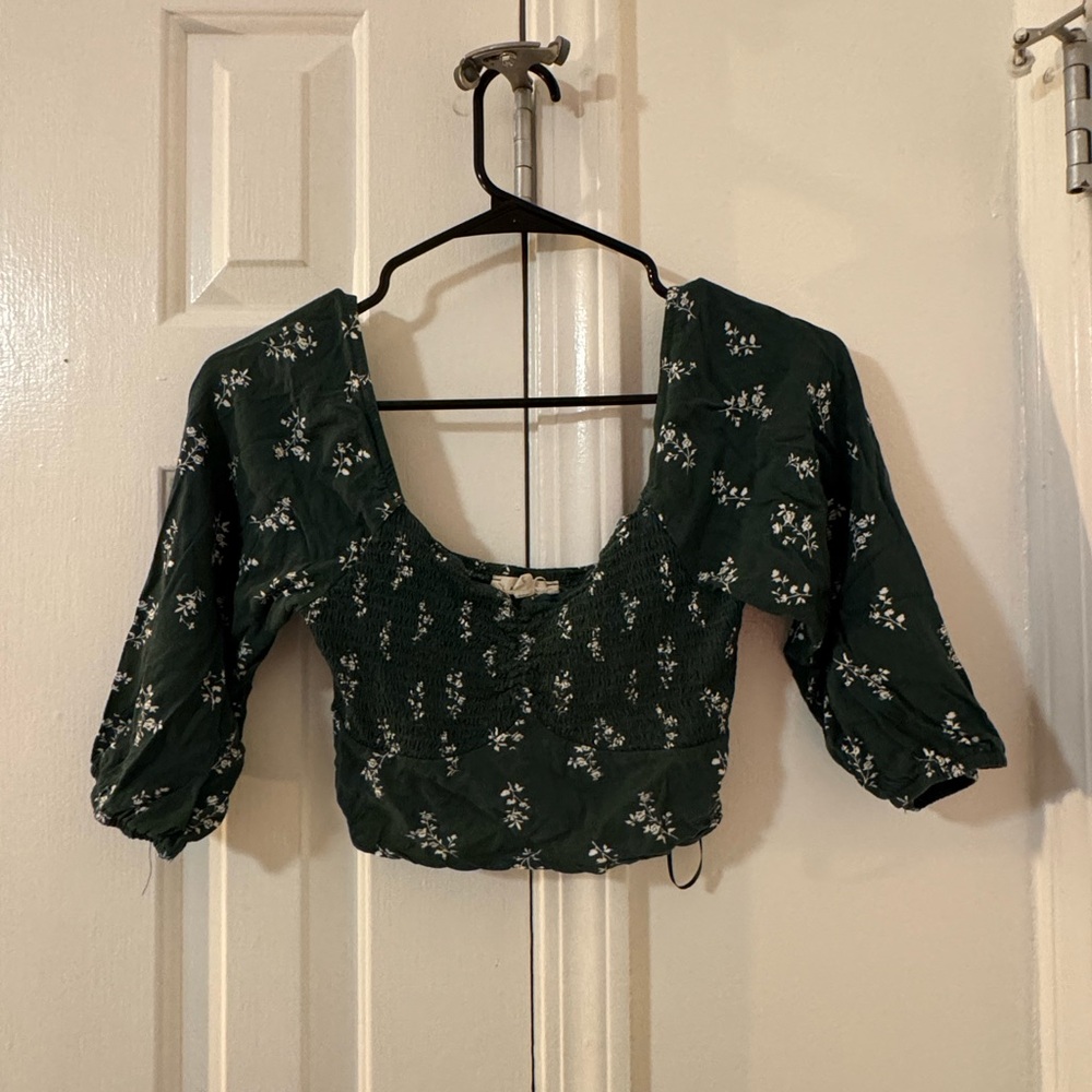 Dark Green Floral Top